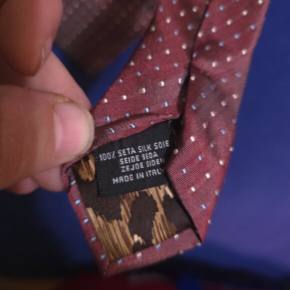 Dolce & Gabbana Burgundy Silk Polka Dot Tie Made In Italy leopard print lining - Picture 3 of 6